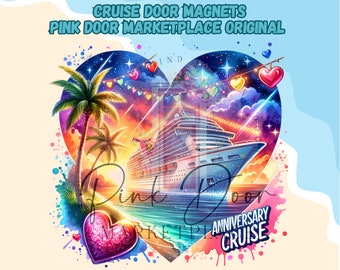 Anniversary Cruise Door Magnet, Watercolor Design