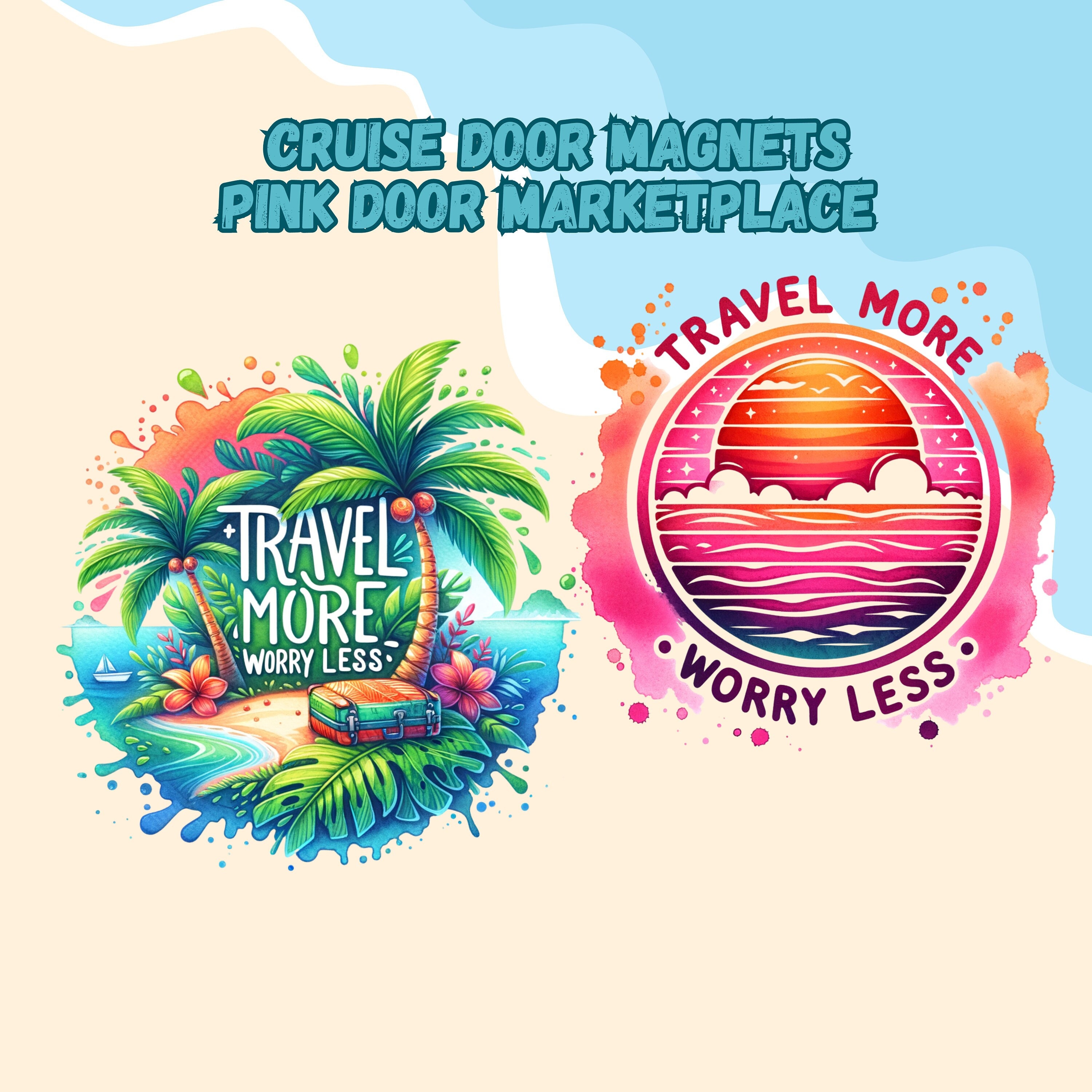 Cruise Door Magnet, Personalized Door Magnet, Cruise Ship Gift Exchange, Travel Magnet, Beach Magnet, Travel More Worry Less magnet, Sunset