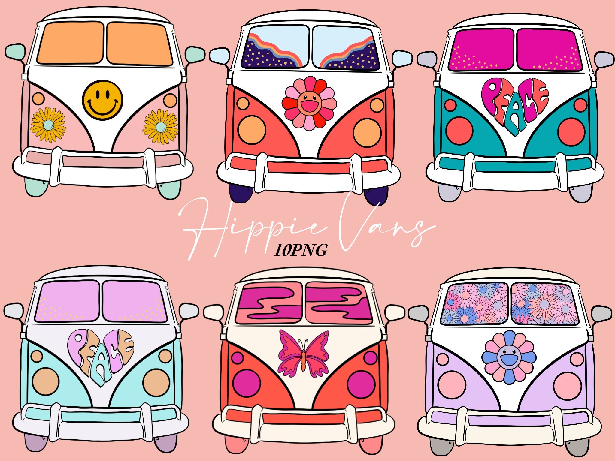 Hippie Van Clipart set hippie bus clip Art camper van png Etsy France