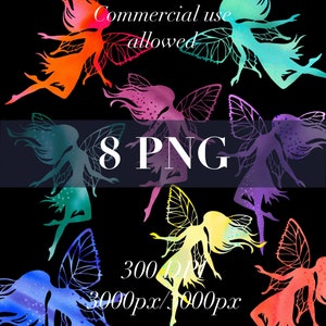 fairy clipart set, watercolor fairy clip art, fantasy fairy art, rainbow watercolor design, unlimited commercial use, clipart download