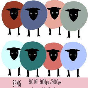 sheep clipart set, cute sheep clip art, kids clipart design, sheep art digital download, commercial use clipart, cute animal clip art