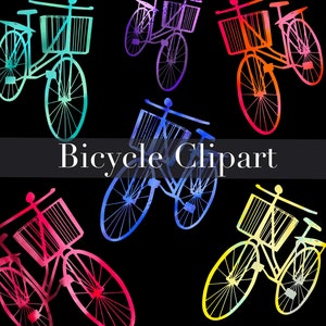 set di clipart per biciclette, clip art per bici ad acquerello, design artistico per biciclette, clipart per uso commerciale, pacchetto clipart per bici, download digitale di clipart