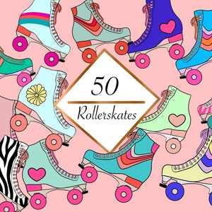 rollerskates clipart, clip art set skates, retro hippie design, 70s clipart digital download, 80s rollerskates art, commercial use clipart