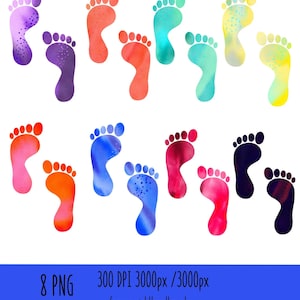 watercolor footprints clipart, foot print clip art set, watercolor clipart design, feet clipart set, commercial use clipart, foot clipart