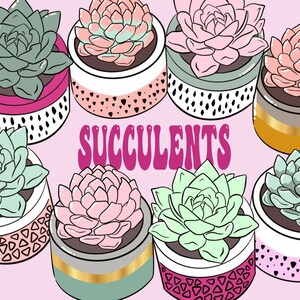 Clipart de plantes succulentes, ensemble d'art de clip de plantes, clipart d'utilisation commerciale, clipart de cactus, art de plante d'intérieur, art succulent, clipart rétro