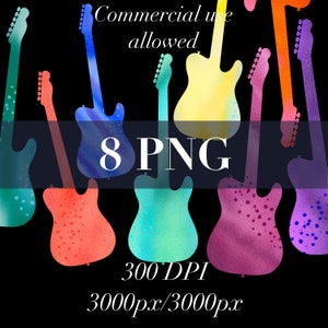 elektrische gitaar clipart, aquarel clip art set, gitaar clipart download, elektrische gitaar kunst set, commercieel gebruik clipart, retro gitaar
