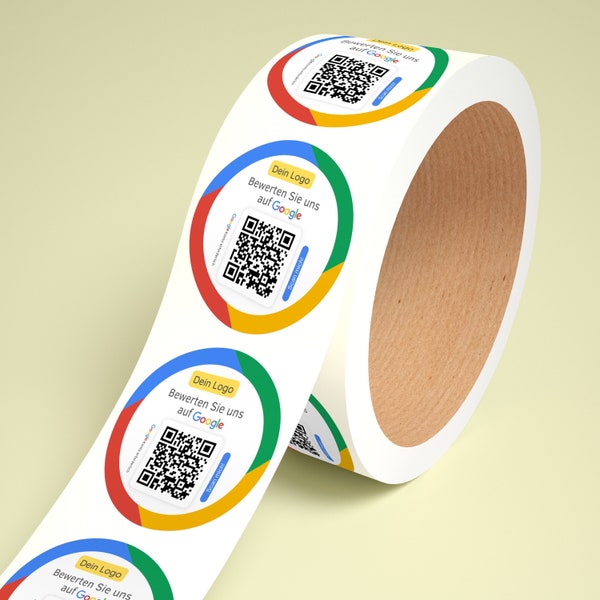 Personalisierte Sticker - Google Bewertung Aufkleber Etiketten Rolle mit deinem Logo und QR-Code