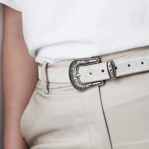 Women Beige Suede Belt | Handmade Cowboy Style Leather Belt | Unique & Stylish Accessory