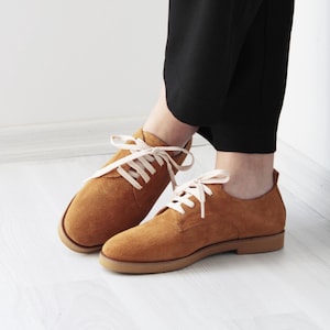 Brown Women&#39;s Suede Shoes | Luxury Handmade Leather Shoes | Elegant and Comfortable | Women&#39;s Derby Shoes