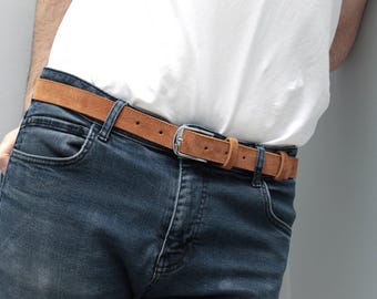 Men's Handmade Tan Suede Leather Belt