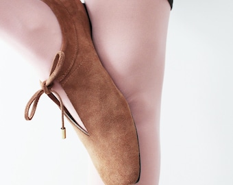 Handmade Brown Suede Ballet Flats – Leather Comfort Lace Up Shoes
