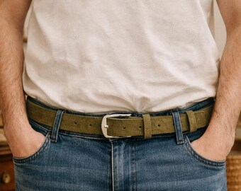 Men's Handmade Khaki Suede Leather Belt