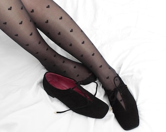 Handmade Black Suede Ballet Flats – Women's Comfortable Lace-Up Leather Shoes