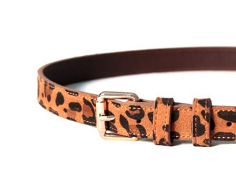 Handmade Leopard Suede Leather Belt: Women's Gold Buckle Belt