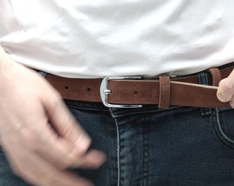 Men's Handmade Brown Leather Suede Belt