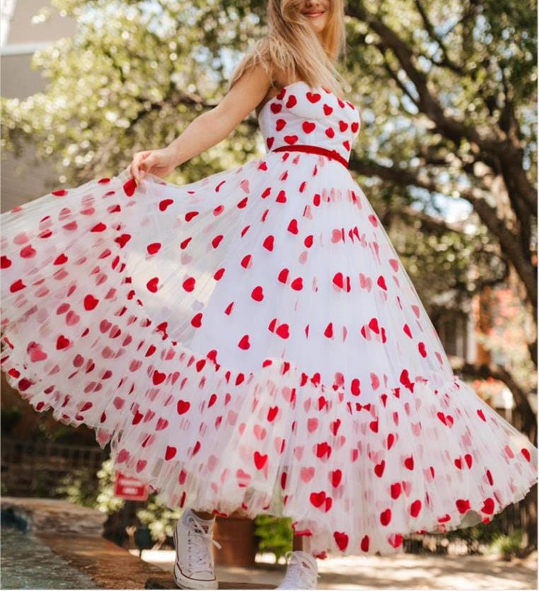 Red Heart Lace Dress-red Heart Tulle Sleeveless Dress-party - Etsy