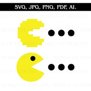 Retro-Spiel Pac SVG, Packman digitale Datei, Punkte essen, Einfach svg, png, ai, pdf, jpg, digitaler Download, sofort-Download
