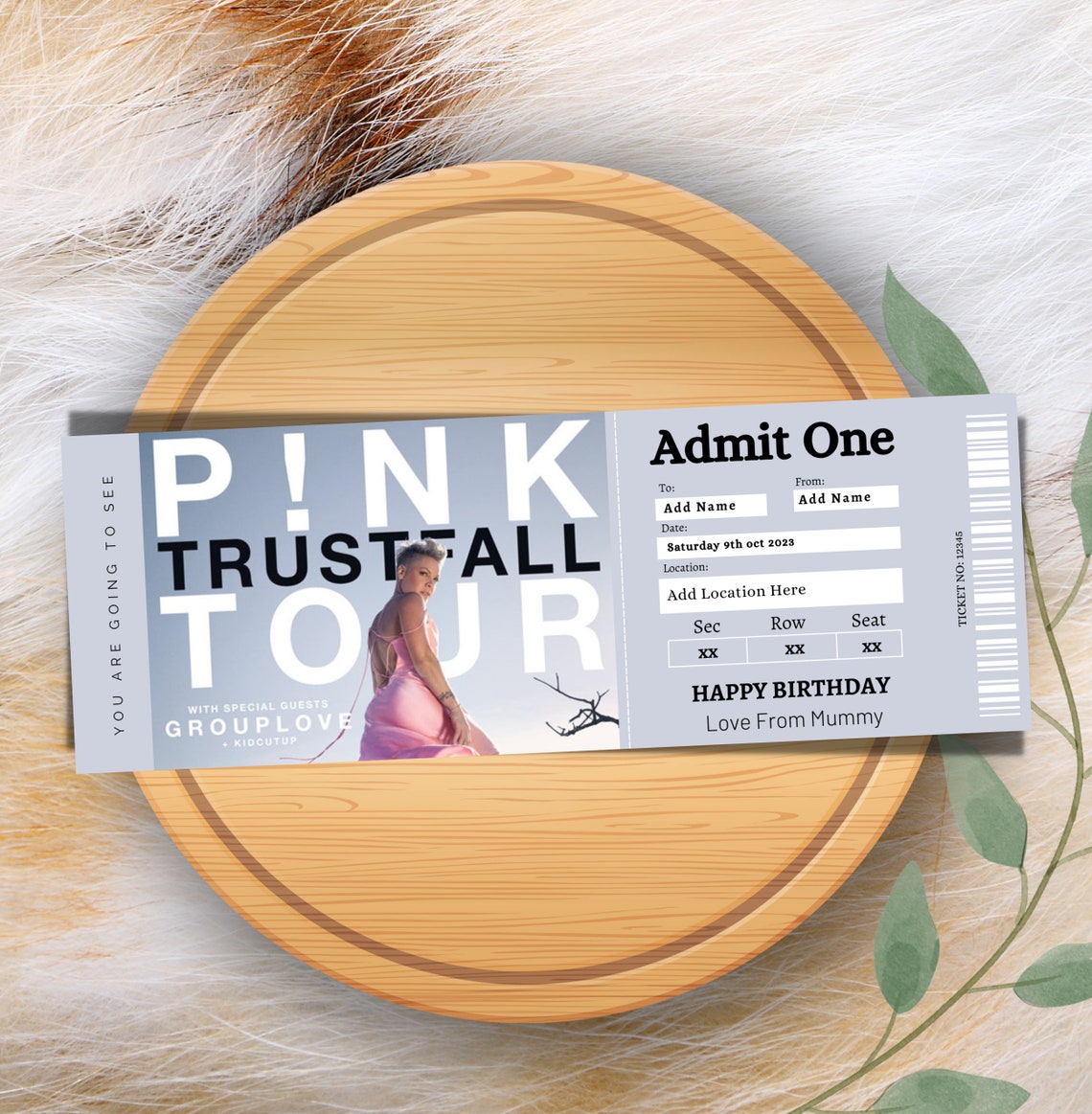 Surprise Pink Concert Tickets. Trustfall Tour 2023 Ticket Stub