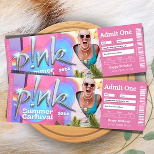 Surprise Pink Summer Carnival Tour 2024 Ticket Stub. Keepsake or Ticket Gift, Pink Ticket Template Instant Download image 1