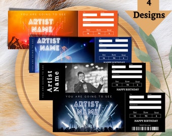 Custom editable Gift Ticket Template, Fake Concert Ticket, Pdf Template, Admit One Ticket, Birthday gift, Anniversary Gift