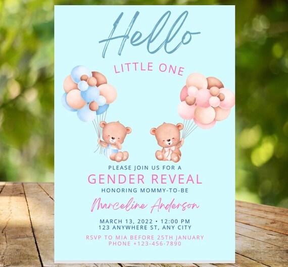 Gender Reveal Invitation Teddy Bear Gender Reveal Etsy