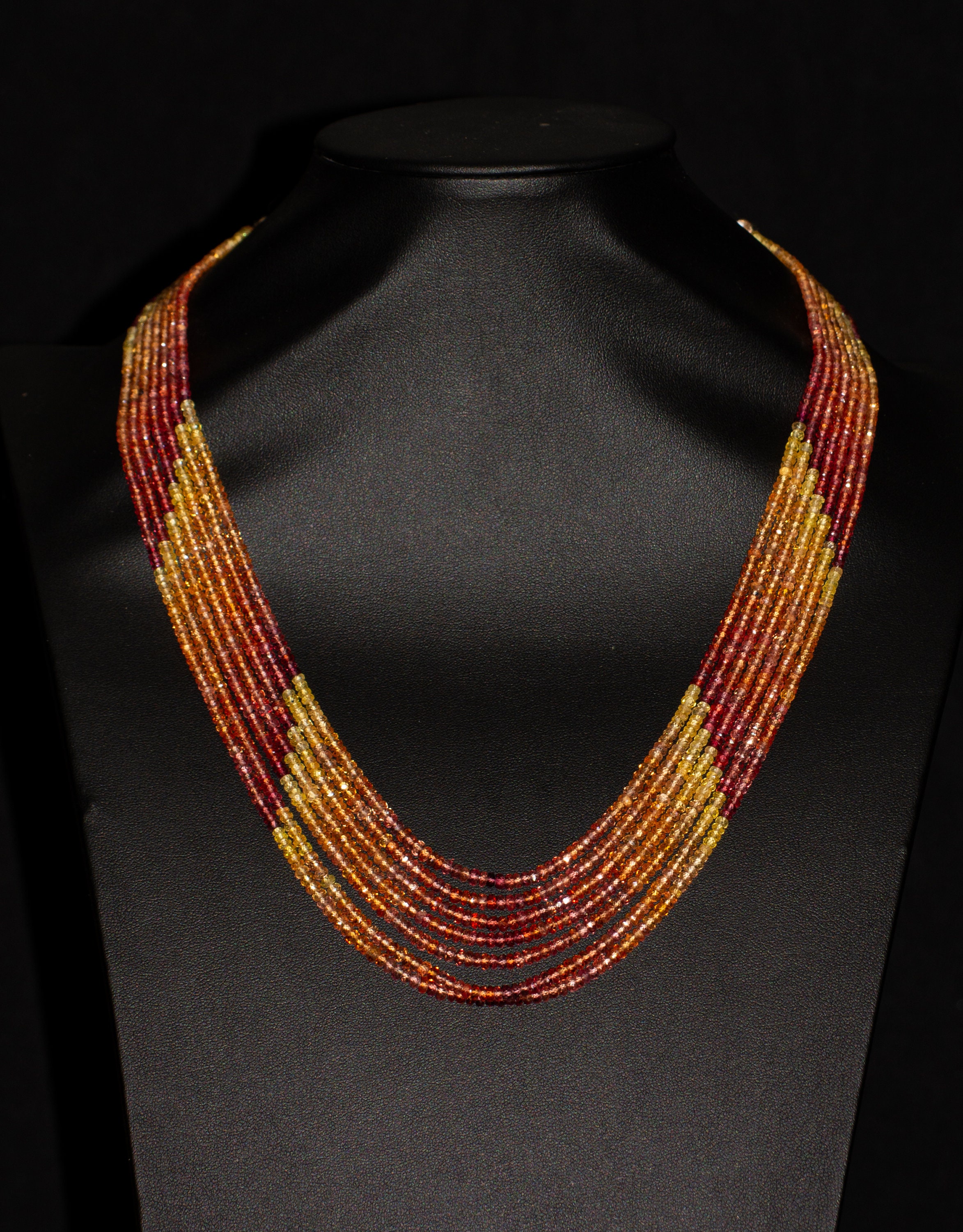 Yellow and Orange Sapphire Necklace "Kalahari" - 7 Strands