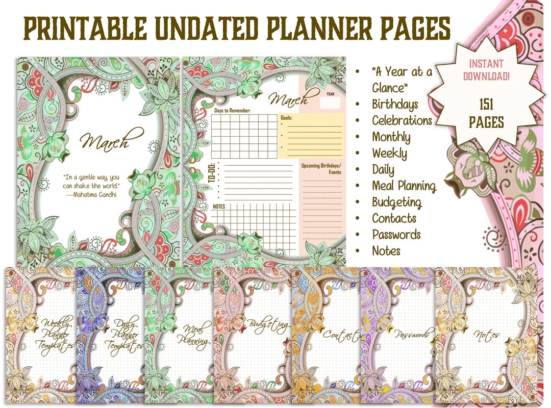 Printable Undated Planner Pages, Planner Templates, Neutral, Abstract ...