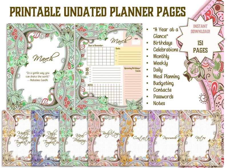 Printable Undated Planner Pages, Planner Templates, Neutral, Abstract ...