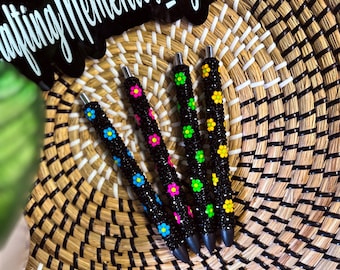 Handmade Rhinestone Flower Pen | Black Ink Joy Pen