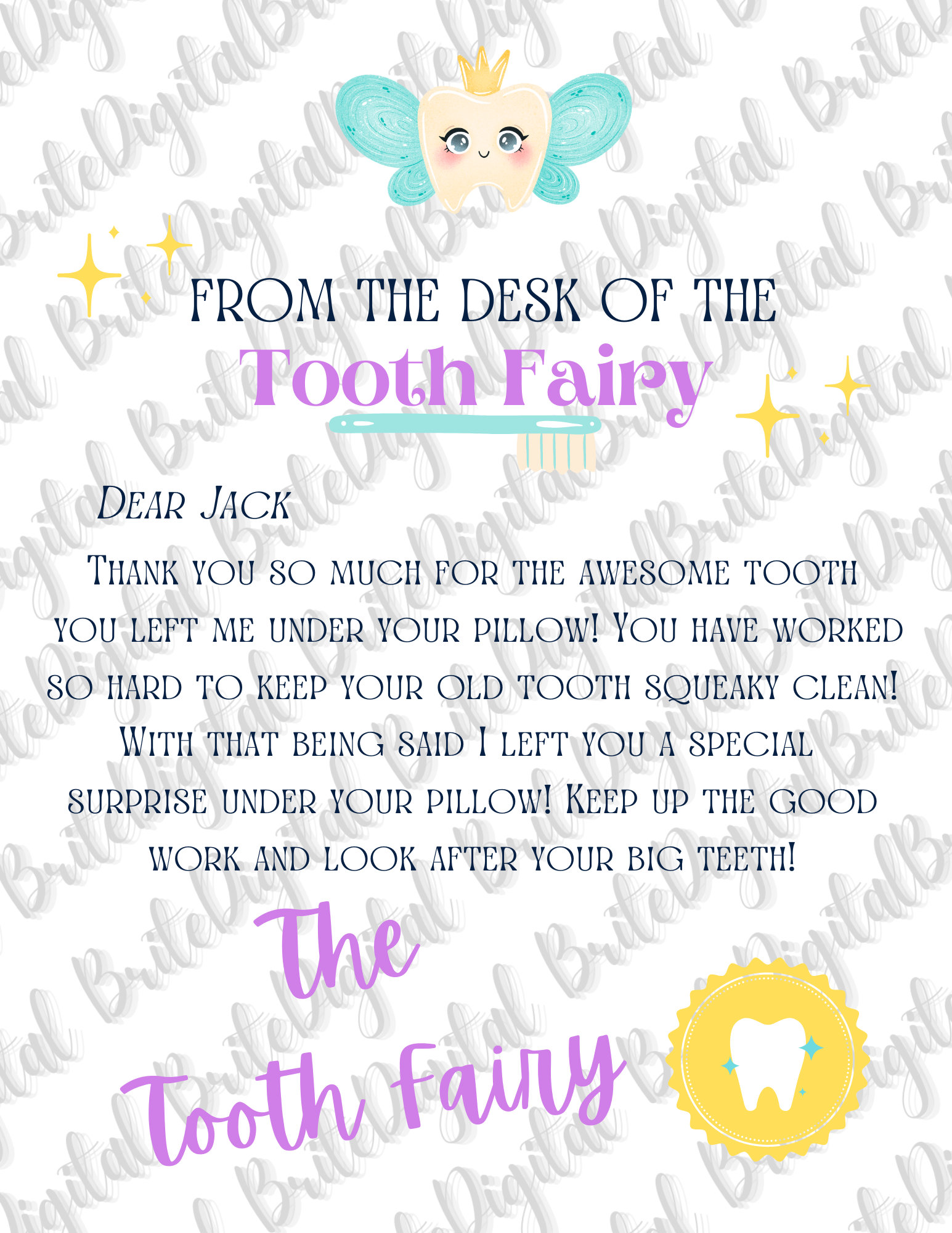DIGITAL Customizable Tooth Fairy Letter Instant Download - Etsy