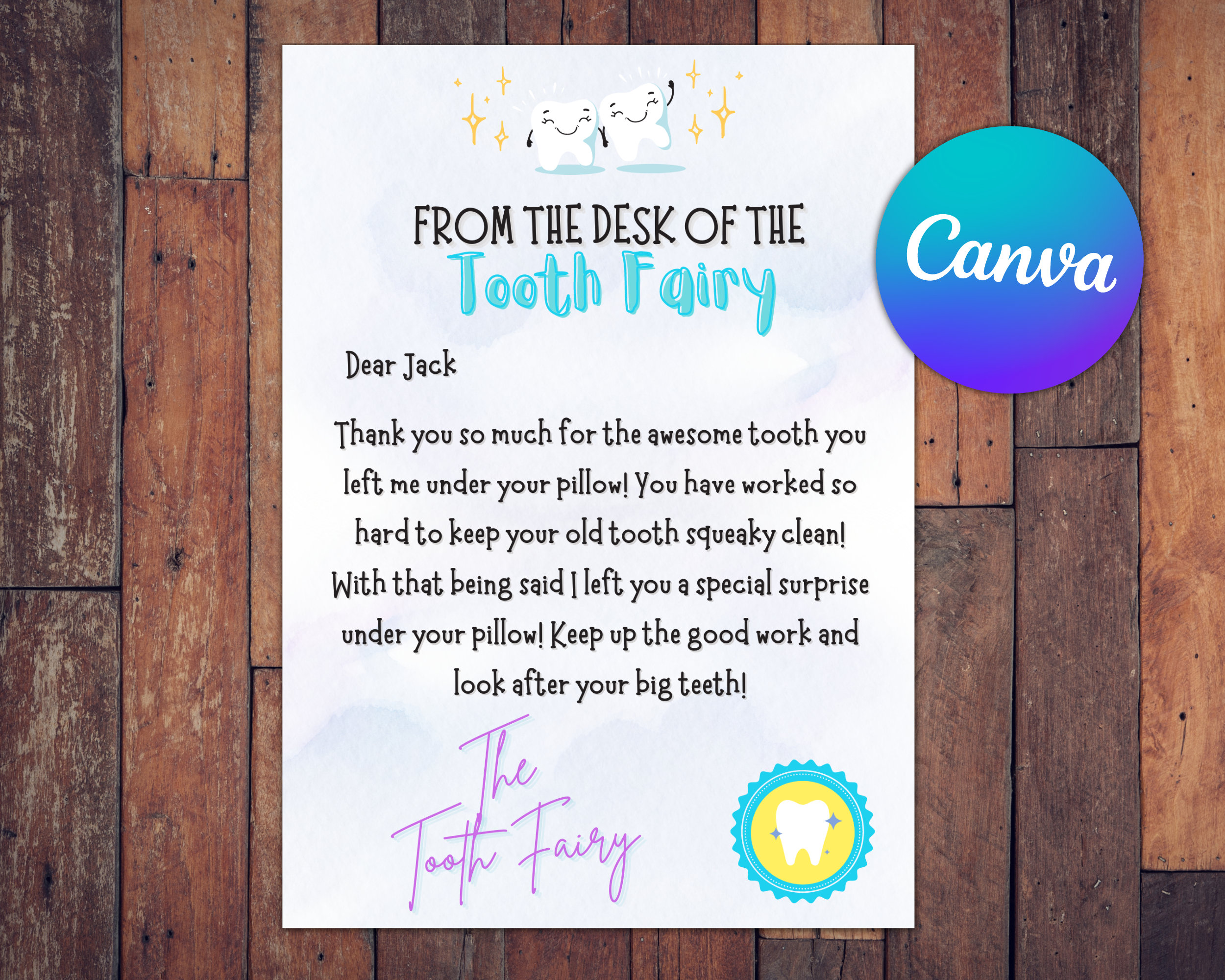 DIGITAL Customizable Tooth Fairy Letter- Instant Download - Etsy