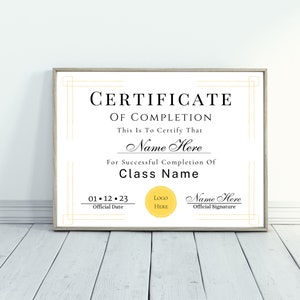 DIY Certificate Of Completion Template, Gold Certificate Template, Printable Certificate Canva Template,