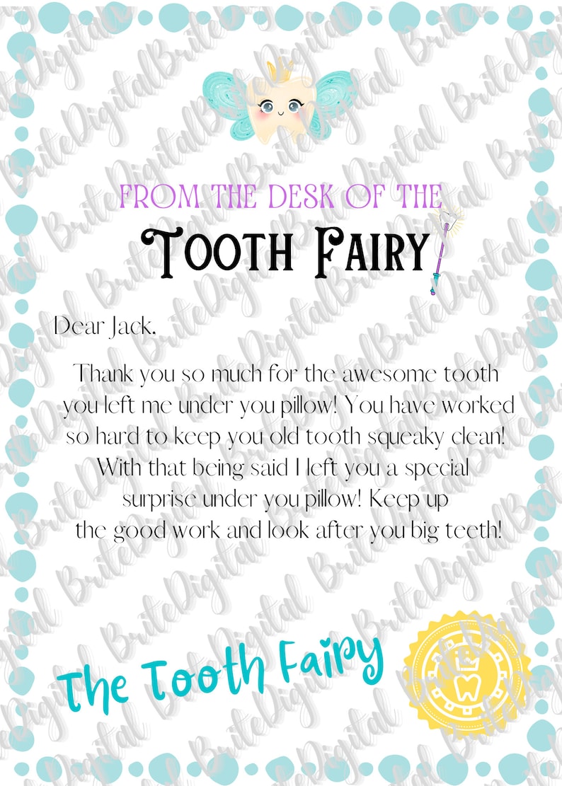 DIGITAL Customizable Tooth Fairy Letter Instant Download Etsy