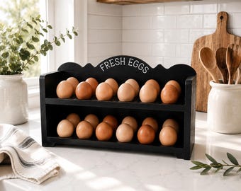 Wooden Egg Holder | 24 Egg Countertop Organizer, Farmhouse Kitchen Decor