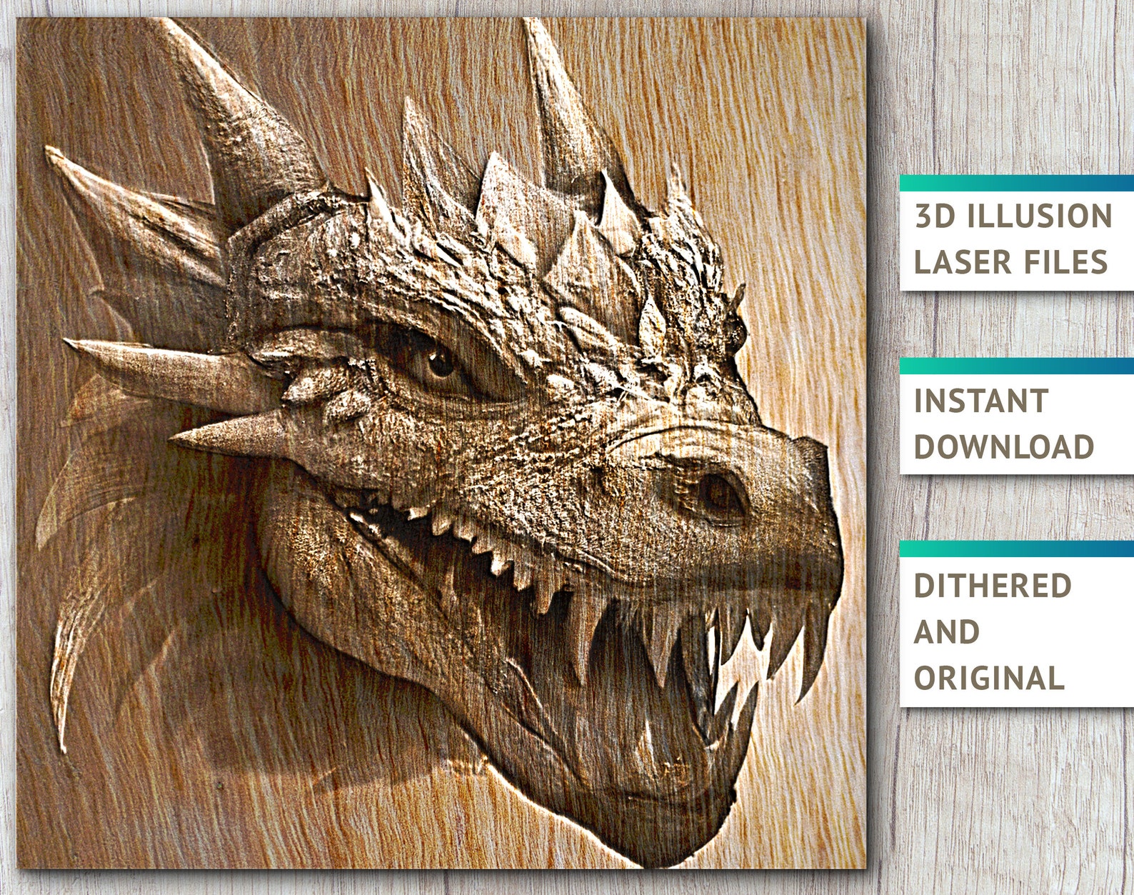 Dragon Head 3D Illusion Laser Files 10 x 10 - Etsy México
