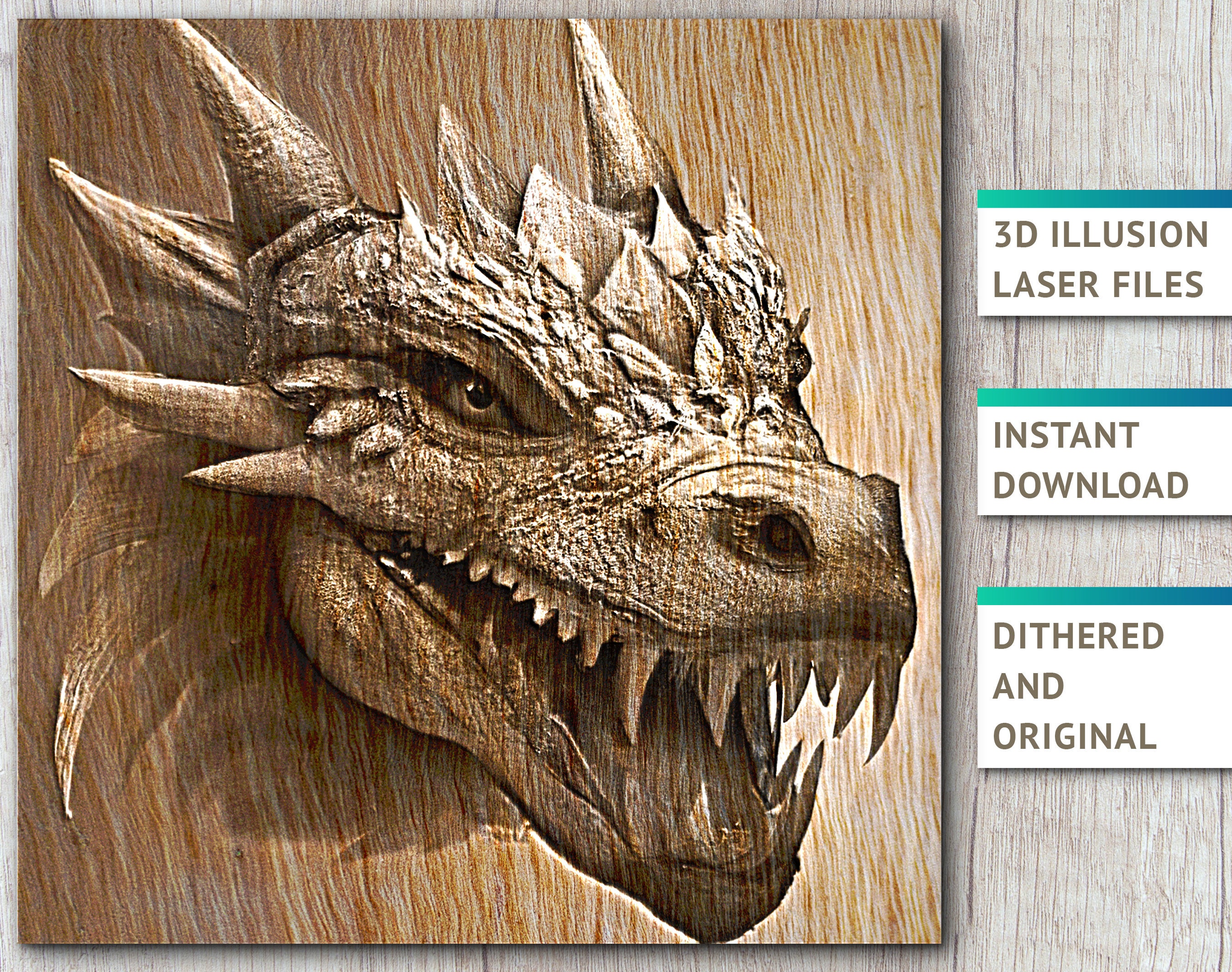 Dragon Head 3D Illusion Laser Files 10 X 10 Etsy