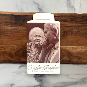Personalized Ceramic Urn for Ashes - Customizable with Photo, Name and Date - Adult Size Burial Urn