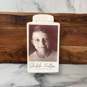 Custom Ceramic Burial Urn - Memorialize Your Loved Ones with a Personalized Photo, Name, and Date