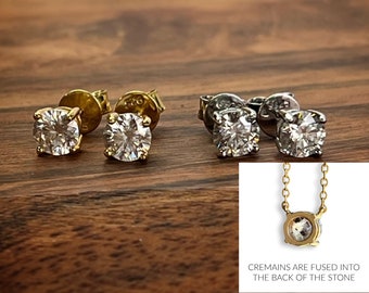 Ashes Infused Moissanite Earrings: Gold-Plated Cremation Jewelry