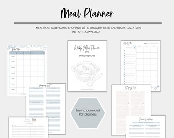 Weekly Meal Planner, Printable Download, Shopping List and Notes - Etsy