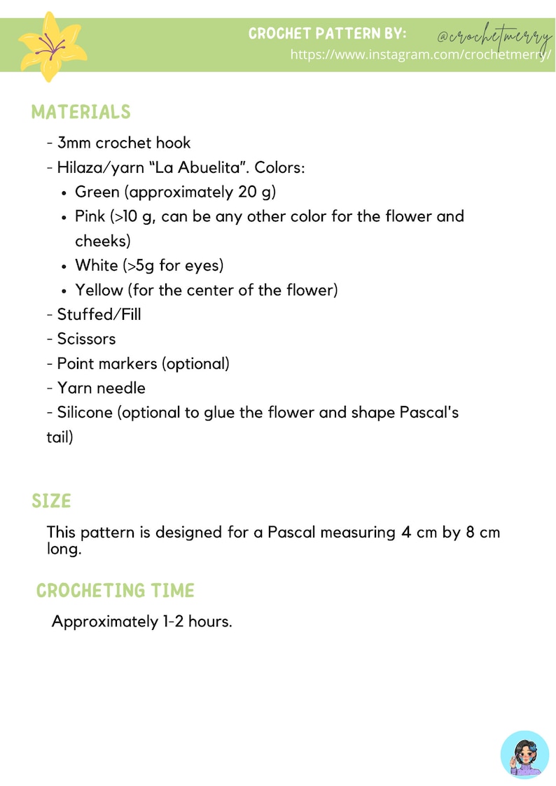 Pascal's Pattern Flower Rapunzel Flower & Pascal PDF Pattern | Rapunzel Flower + Pascal ...