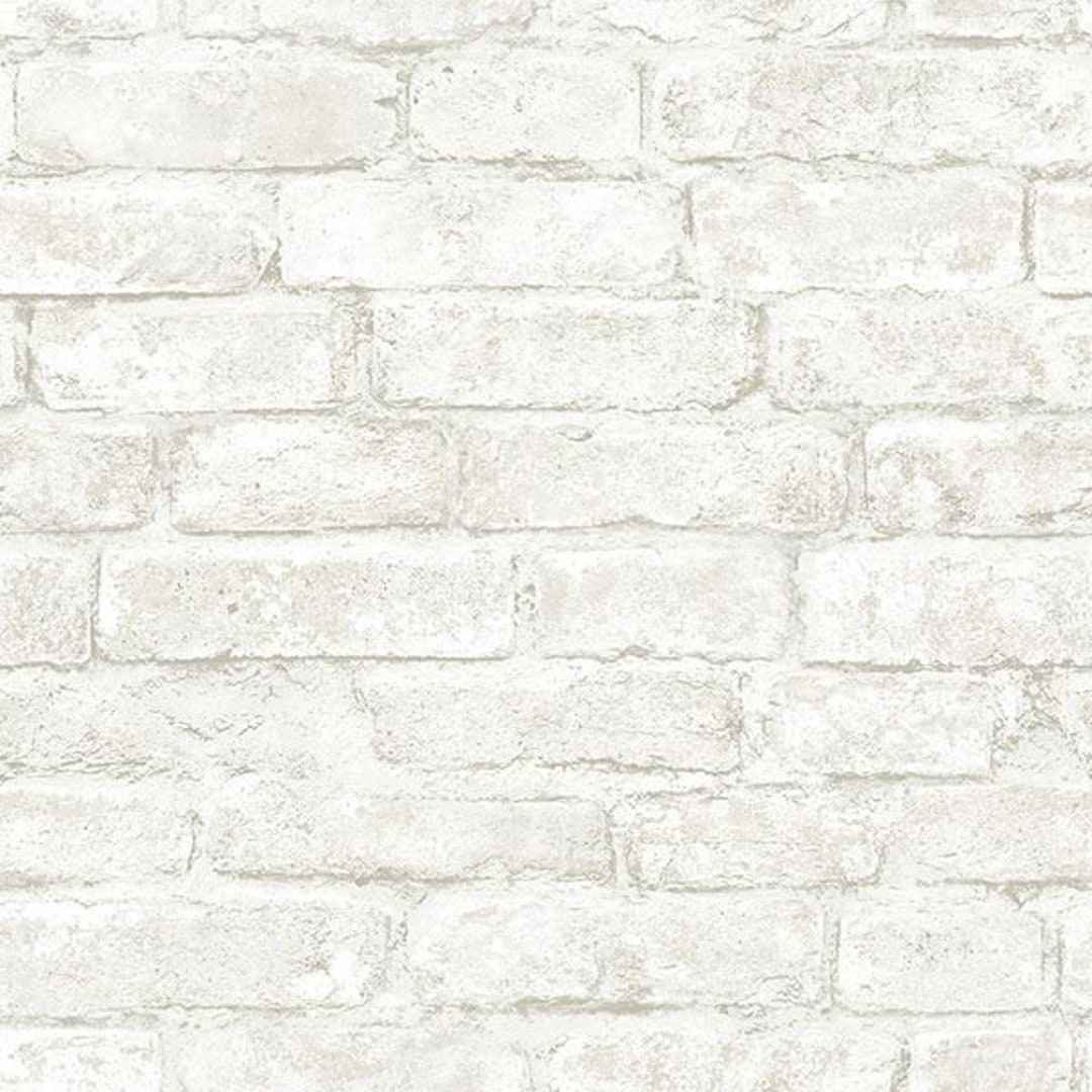Chesapeake 311512481 White Distressed Brick Wallpaper. Prepasted. 56