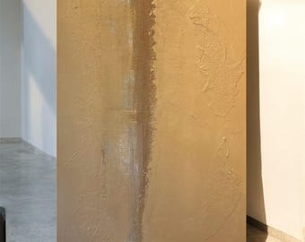 Lienzo natural de lino beige con estructura de técnica mixta