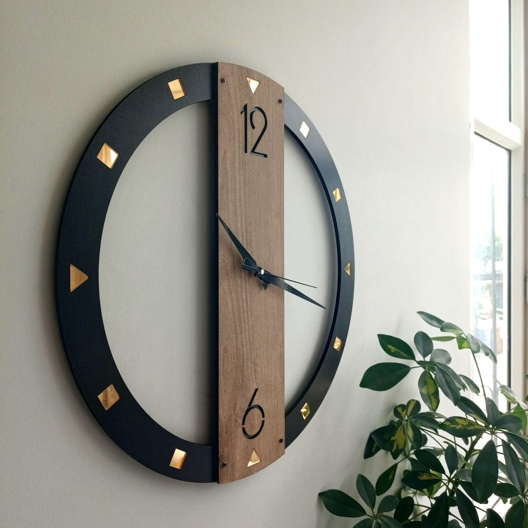 Large Black and Gold Wooden Wall Clock, Modern Home Decor, 20 Inch - Etsy