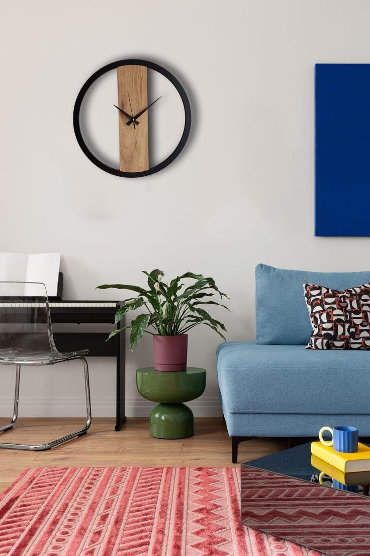 Minimalist Wooden Wall Clock,modern Style,black and Brown, Silent Non ...