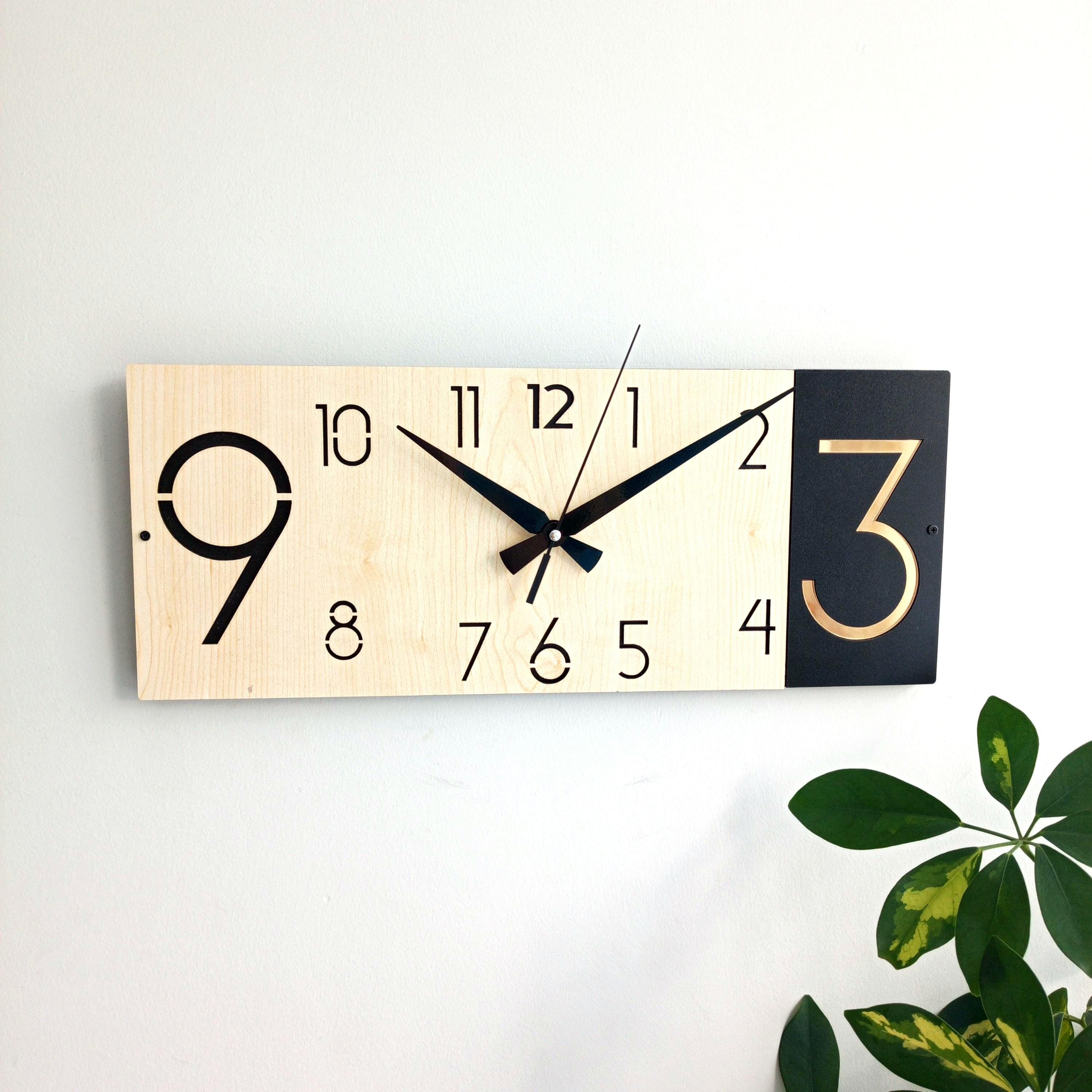 Modern Horizontal Design Wall Clock,rectangle Wooden Decorative Clock ...