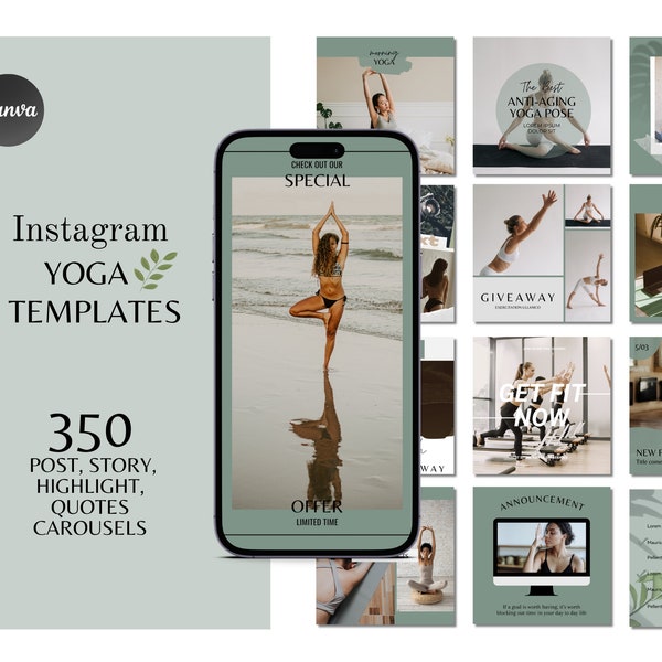 Yoga Instagram Templates Bundle| Yoga Teacher Wellness coach | Yoga Social Media Posts Canva Template | Engaging Instagram Booster