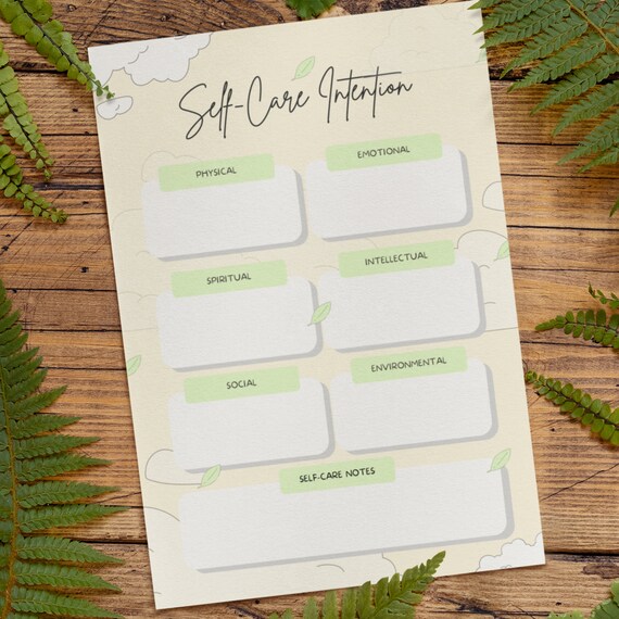 Printable Self Care Intention Self Care Checklist Wellness Etsy