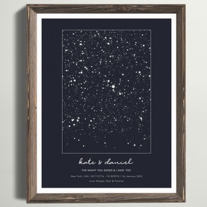 Impression personnalisée de carte des étoiles, nuit de votre naissance, cadeau pour nouveau-né, étoiles dans le ciel nocturne, affiche étoiles au-dessus de la carte, cadeau impression constellation de mariage