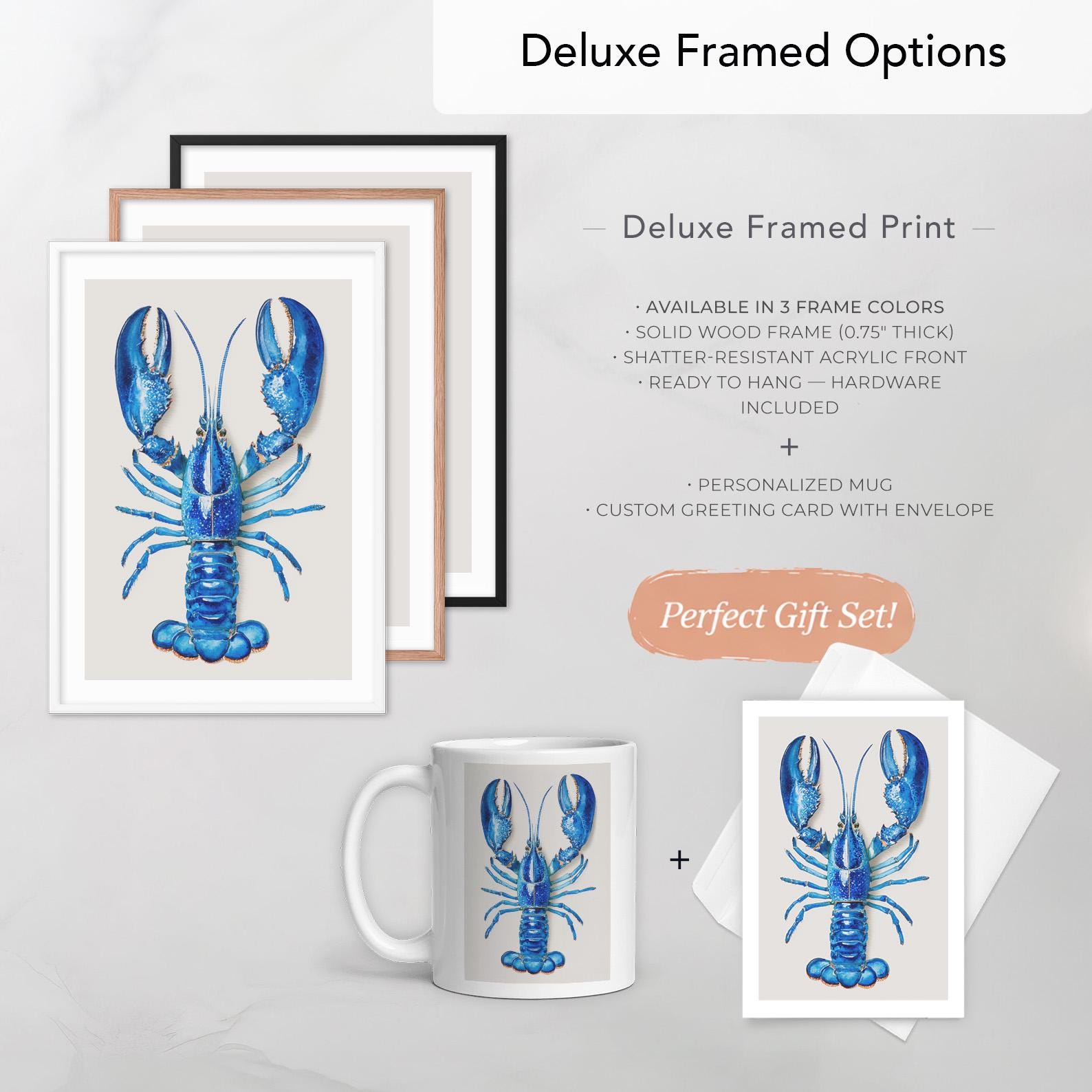 Blue Lobster Watercolor Art Print Nautical Coastal Wall Decor for Beach ...
